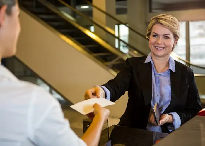 a travel agent serving the customer
